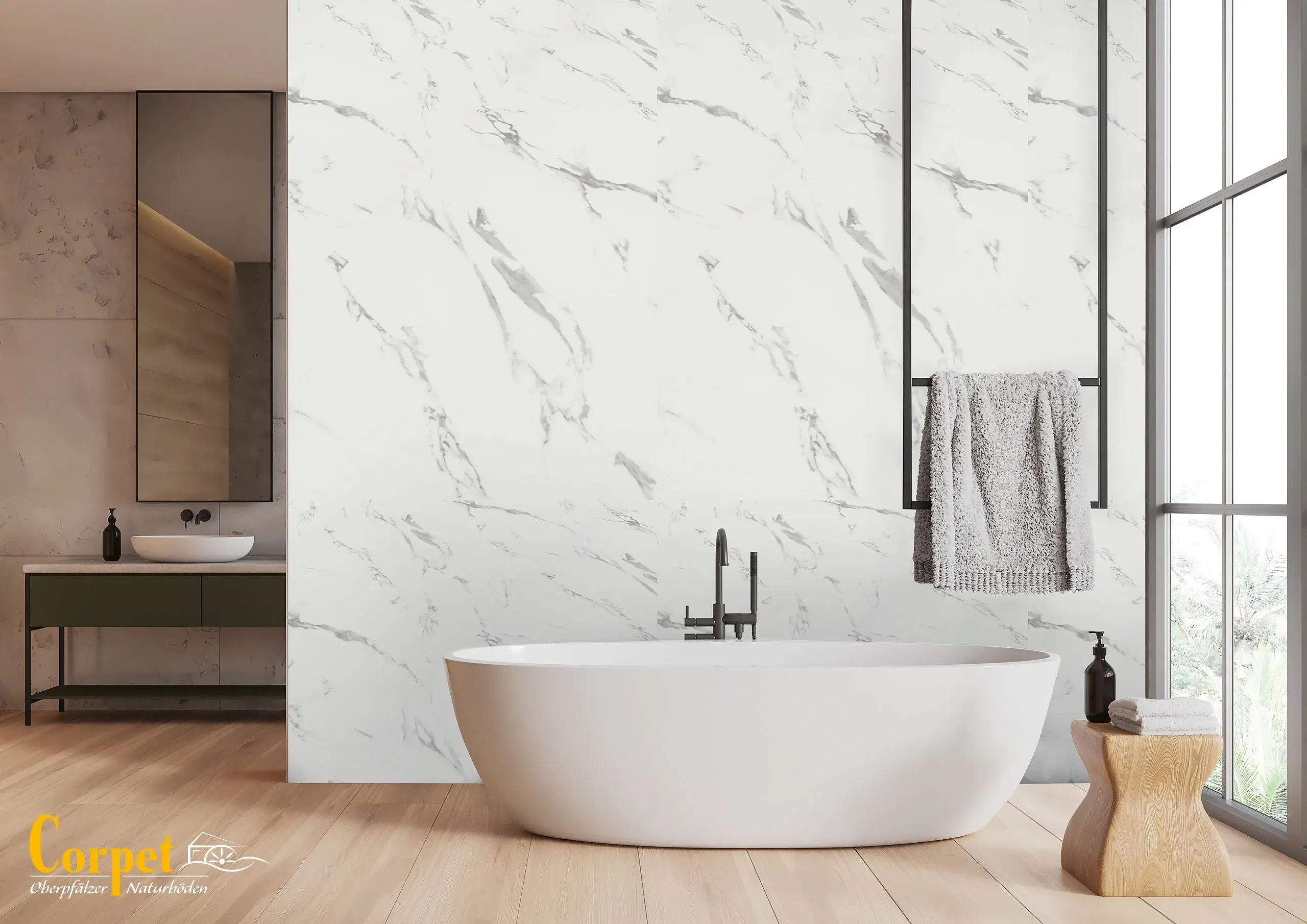 Corpet Naturboden Raumbild einer Bades mit Badewanne